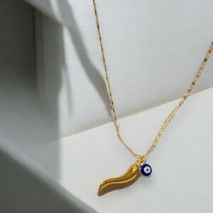 Goldfilled Evil Eye Italian Horn pendants necklace